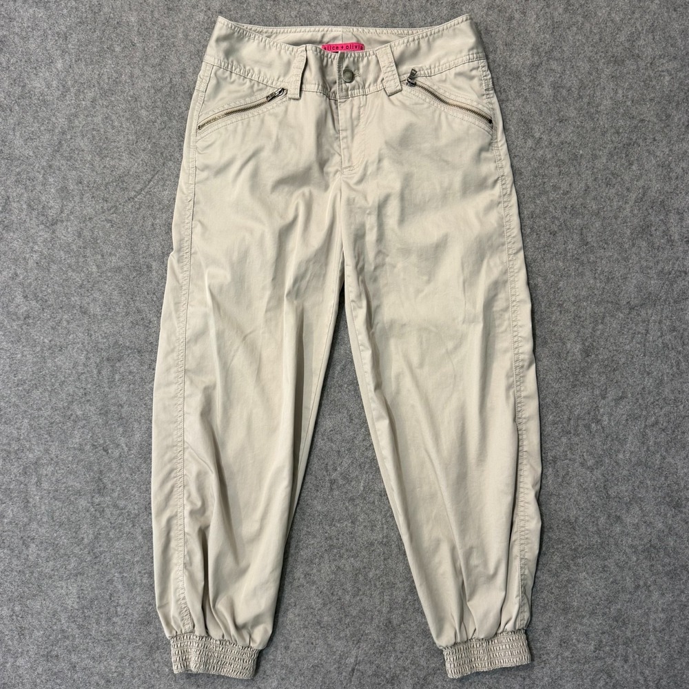 Alice + Olivia Beige Khaki Zip-Pocket Tapered Jogger Chino Pants Women's Size 2